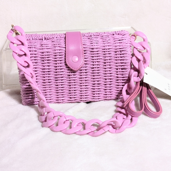 a new day Handbags - NWT A New Day Target Pink Straw Bag Crossbody and Chain Strap Easter Barbiecore